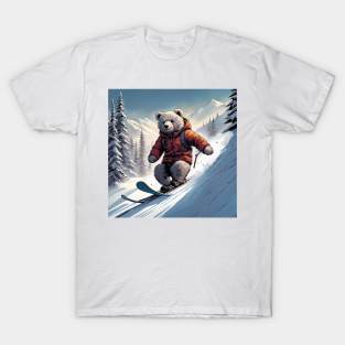 Teddy skiing down a hill in the snow T-Shirt